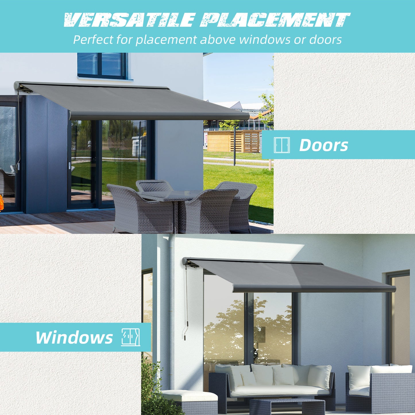 Cassette Electric Manual Awning Door Window Retractable Canopy w/ R/C & LED 300W x 0-250D cm
