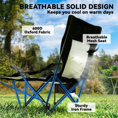 Camping Chair Reclining Portable Camp Chair with Detachable Footrest Cup Holder Black