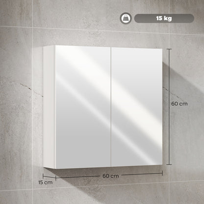 60 x 15 cm Double Door Bathroom Mirror Cabinet - White
