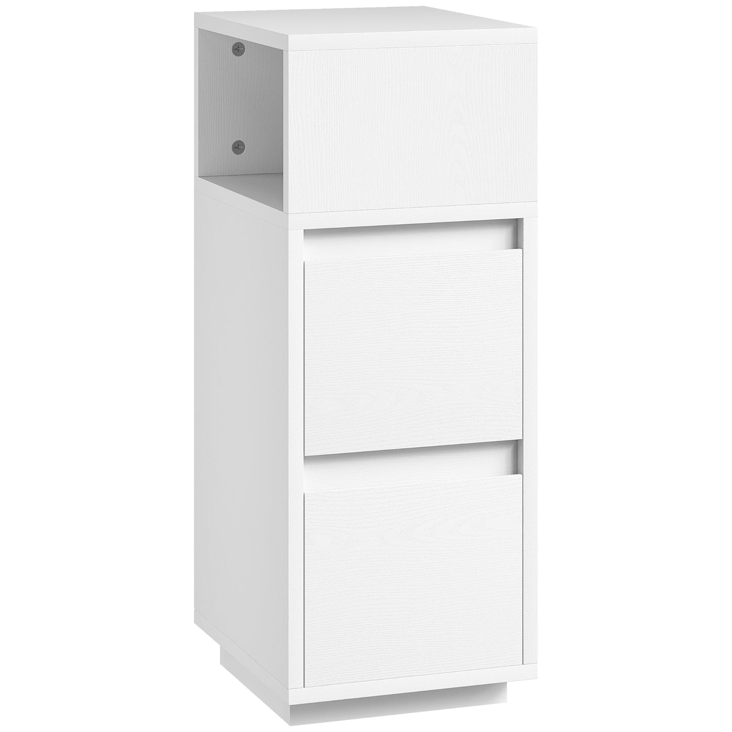 Slim Bedside Table, Narrow Bedside Cabinet with Open Shelf and 2 Drawers for Bedroom, Living Room, White