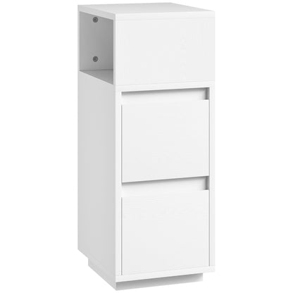 Slim Bedside Table, Narrow Bedside Cabinet with Open Shelf and 2 Drawers for Bedroom, Living Room, White