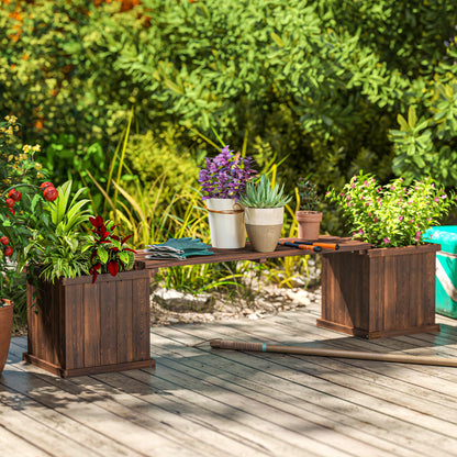 Wooden Garden Planter & Bench Combination Garden Raised Bed Patio Park Carbonised Finish 176 x 38 x 40 cm