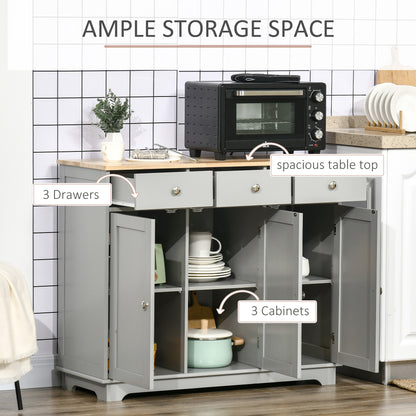 Sideboard with Rubberwood Top and Independent Storage Shelves for Dining Room, Kitchen - Grey