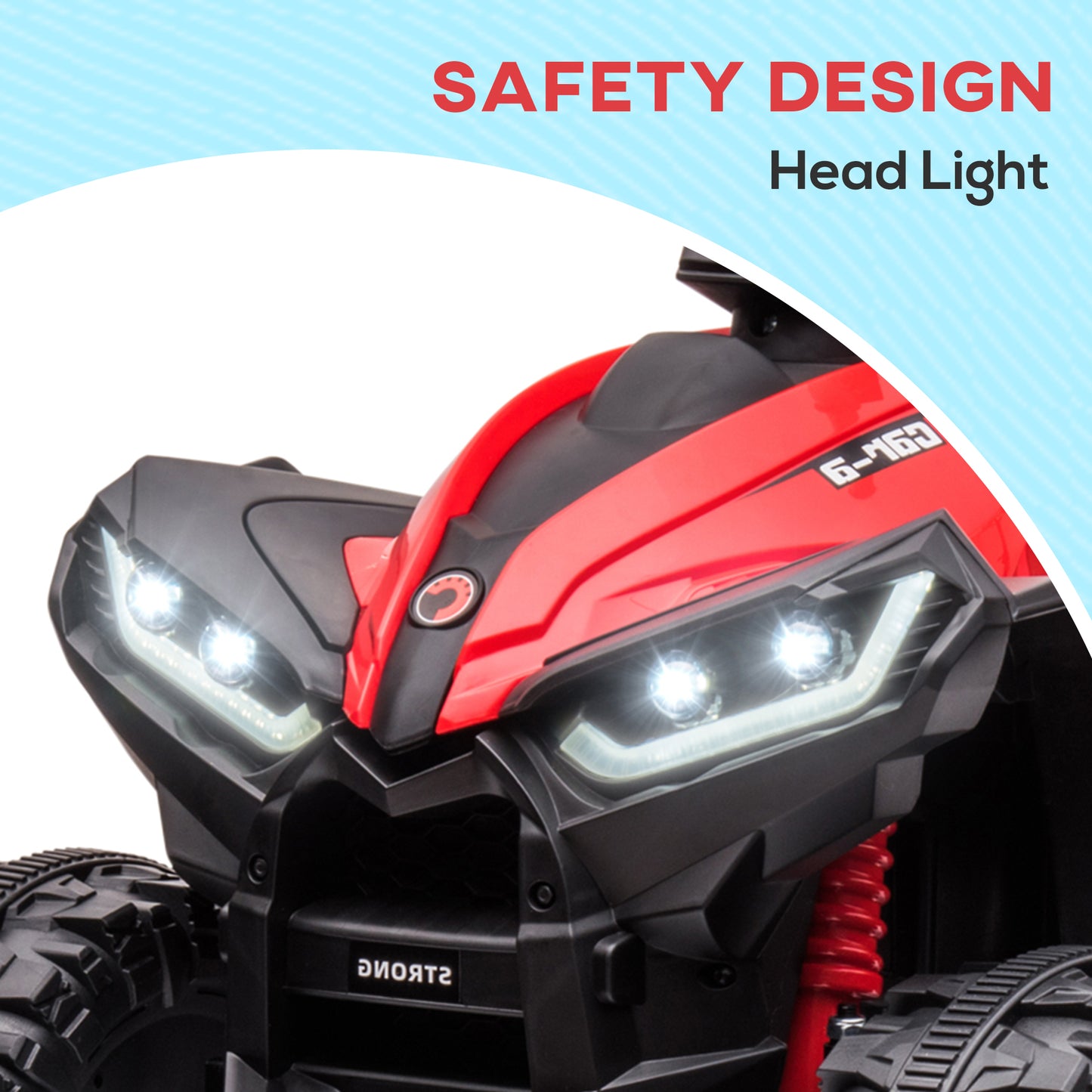 12V Ride-On Quad Bike w/ Music, Horn, for Ages 3-5 Years - Red