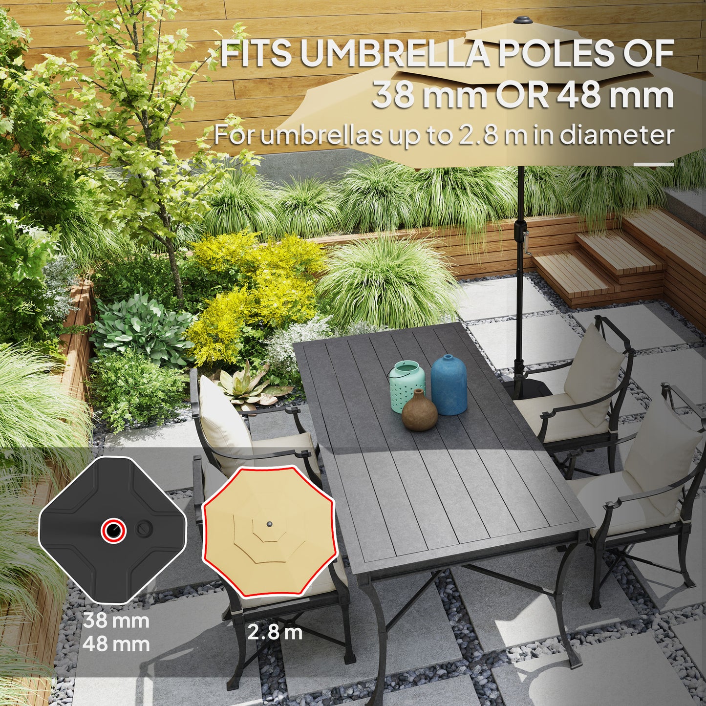 Square Garden Parasol Base, Garden Umbrella Stand Heavy Duty Parasol Base, Filled Up to 25kg with Sand or 20kg