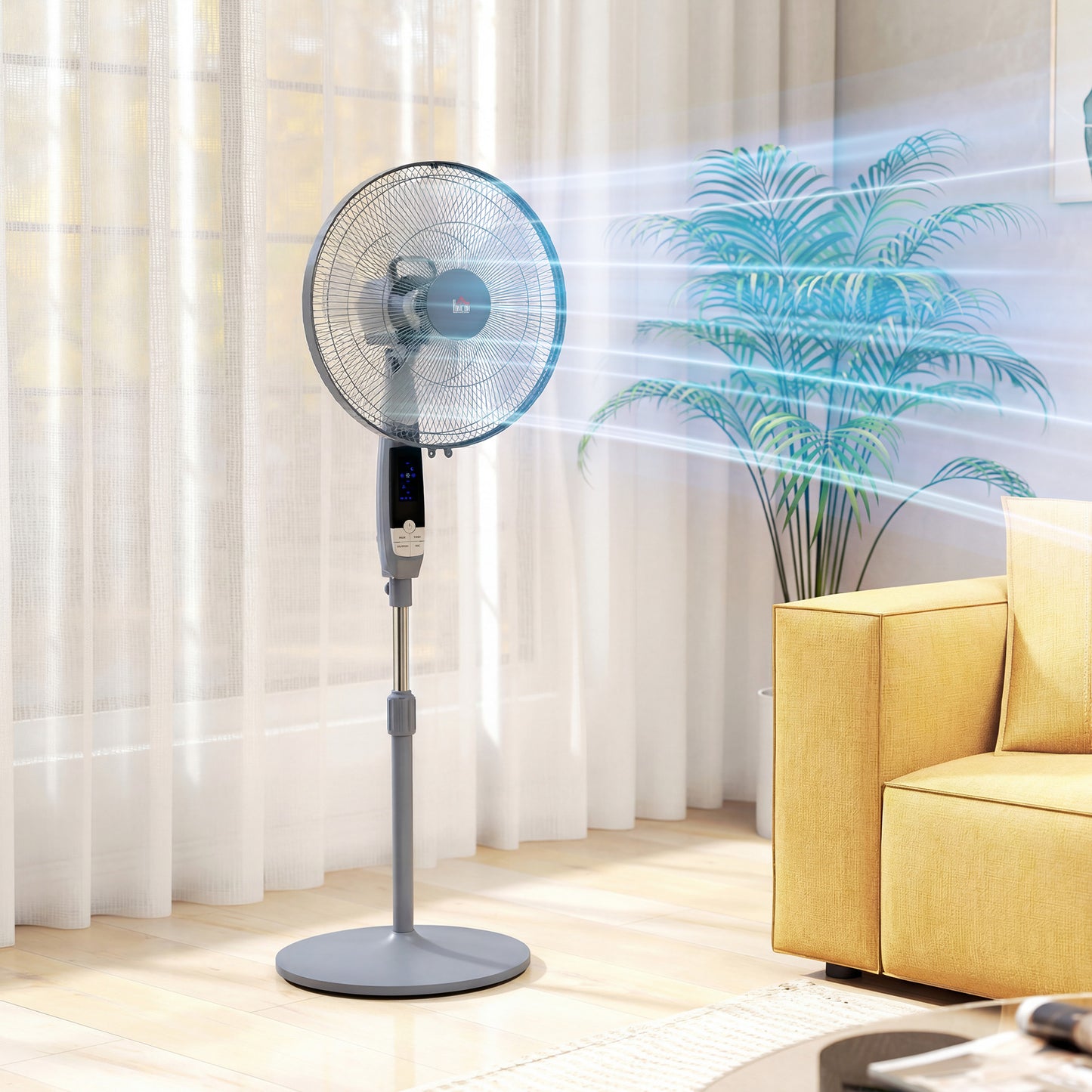 16in Pedestal Standing Floor Fan, Oscillation Cooling Fan with Remote Control, Grey