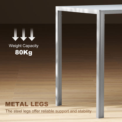 120cm Dining Table, Rectangle 4 Seater Kitchen Table with Tempered Glass Top and Metal Legs, Grey