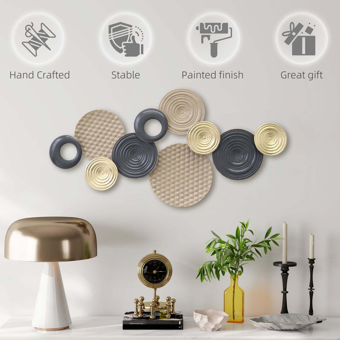 Metal Wall Art, Modern Hanging Wall Decor with Multi-Disc Design for Living Room Bedroom Dining Room