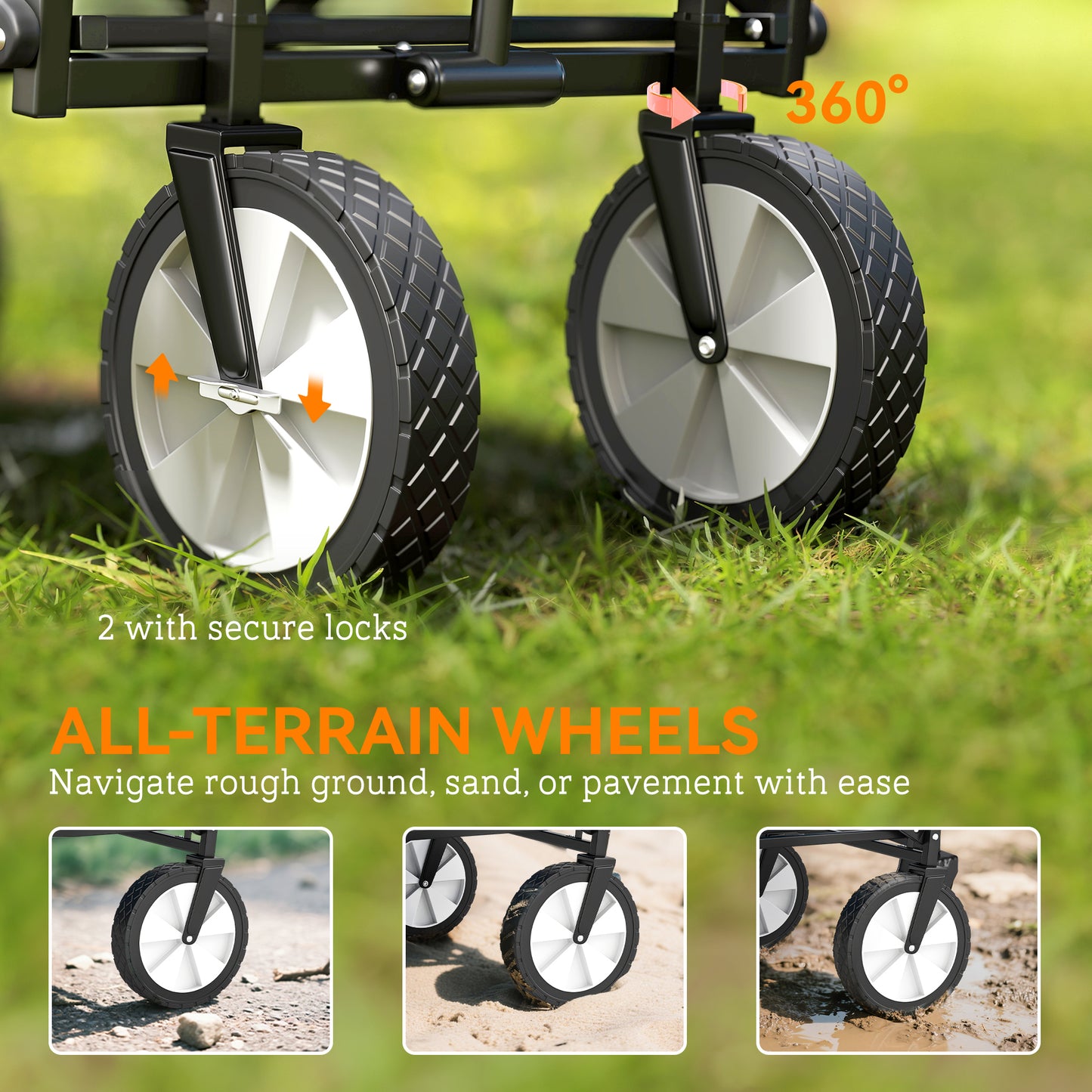 135L Festival Trolley on Wheels, Folding Wagon Camping Trolley Cart with Adjustable Handle, Dual Brakes