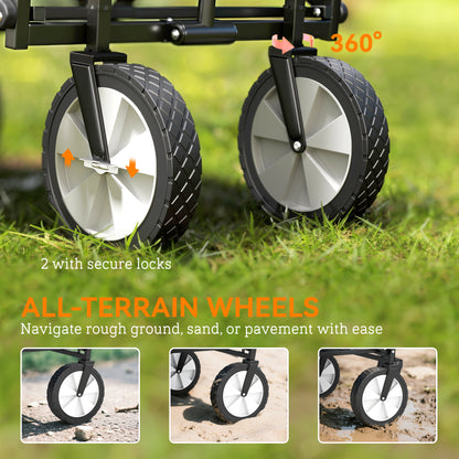 135L Festival Trolley on Wheels, Folding Wagon Camping Trolley Cart with Adjustable Handle, Dual Brakes