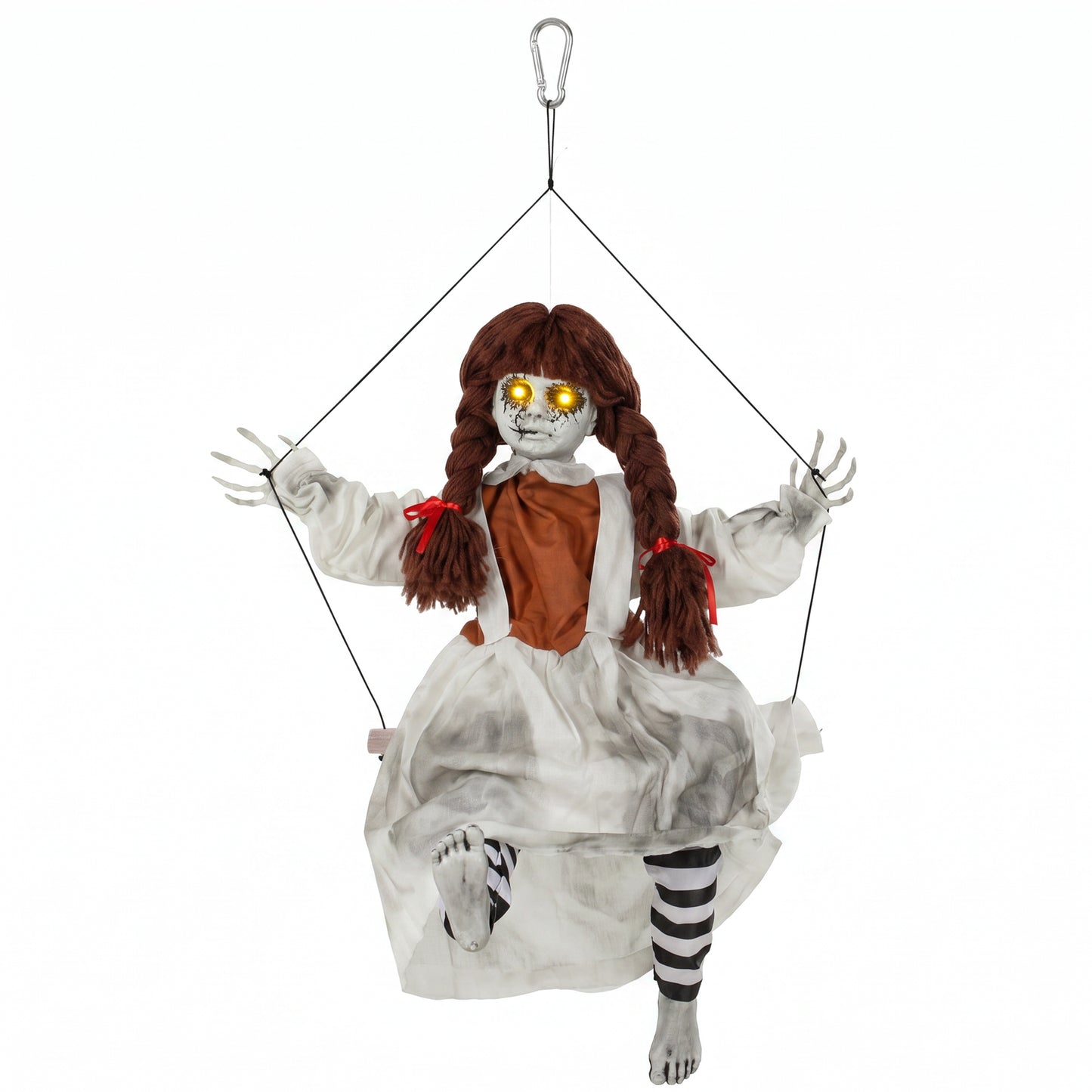 80 cm Halloween Animated Hanging Creepy Girl on Swing Decoration, Kicking Legs, Sound and Touch Activated