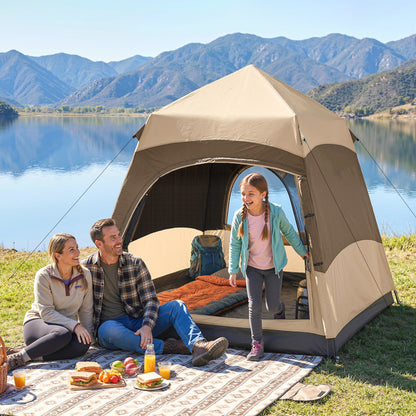 Double Layer Instant Pop Up Tent with Rainfly, Portable Camping Shelter with Sewn-in Groundsheet and Carry Bag, Brown