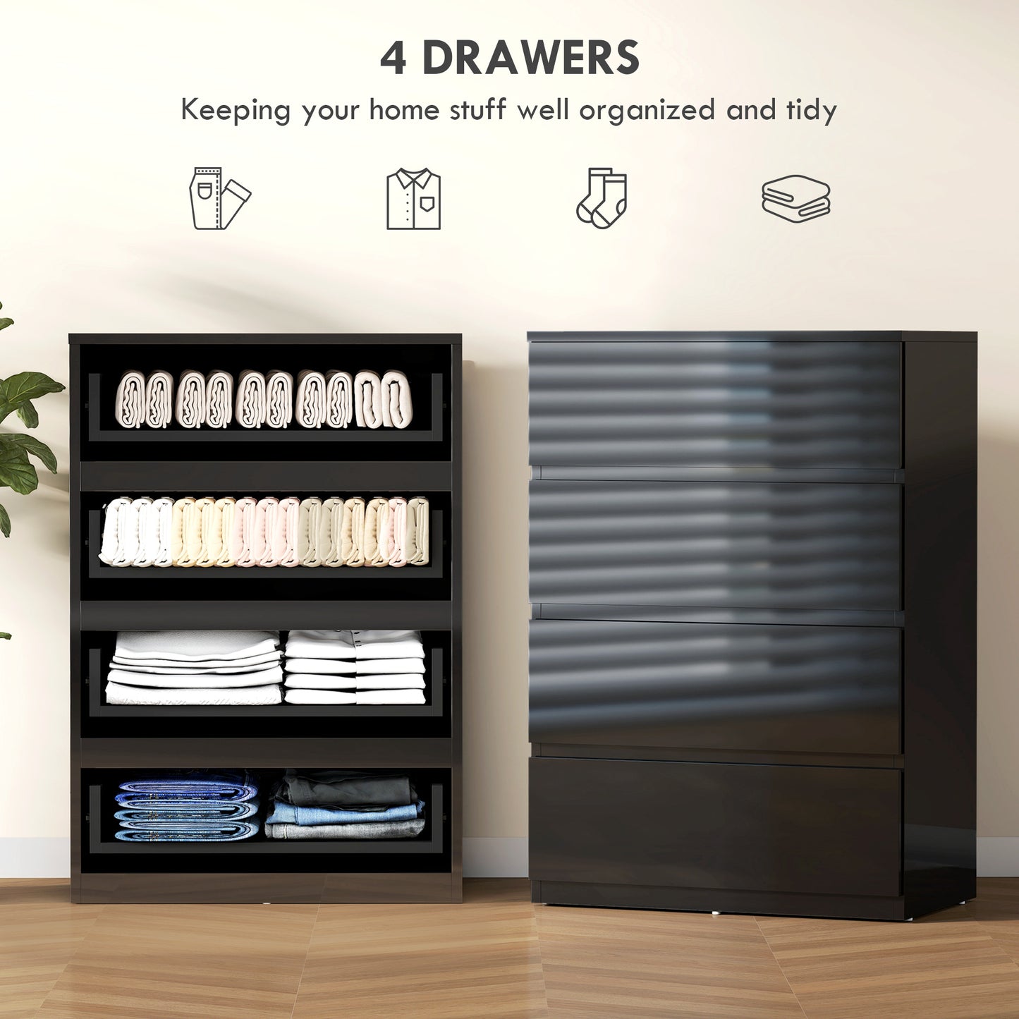 Chest of Drawers, 4-Drawer Storage Cabinets, Modern Dresser, Storage Drawer Unit for Bedroom