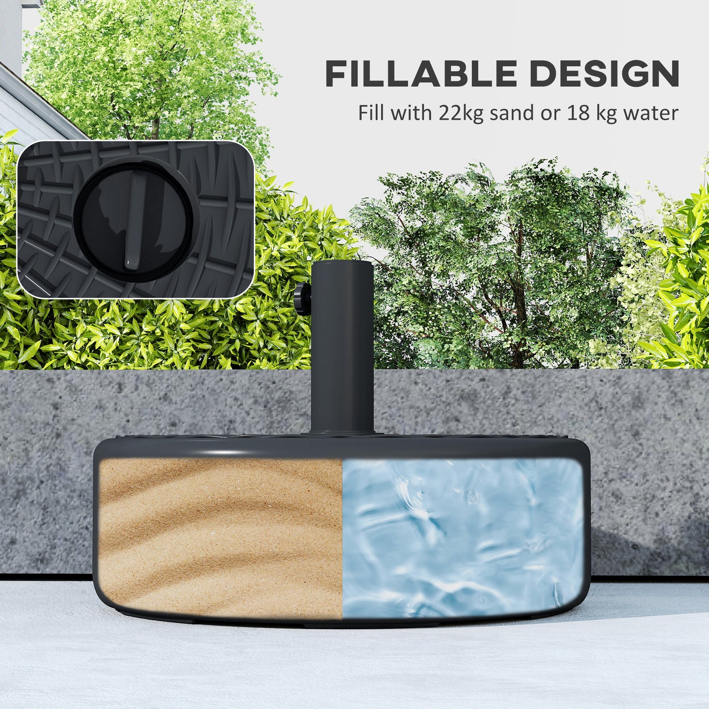 Patio Umbrella Base 22kg Sand Filled Garden Parasol Stand forfor 38mm/48mm Poles, Black