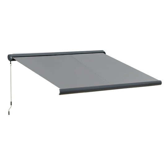 3.5 x 3m LED Light Full Cassette Case Electric Awning for Home Sun Shade with 40m Remote Controller, Grey
