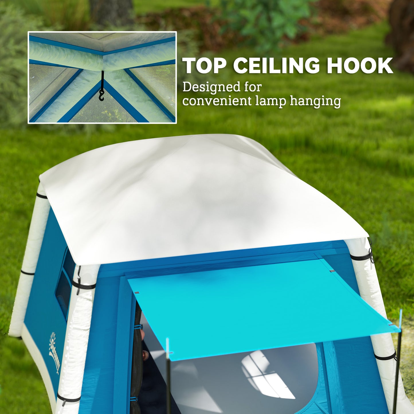 Inflatable Camping Tent w/ Hand Pump, Easy Setup 1/2 Person Blow Up Tent Waterproof 190T Taffeta w/ Mesh Windows