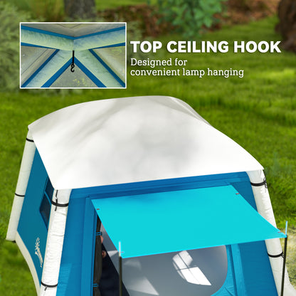 Inflatable Camping Tent w/ Hand Pump, Easy Setup 1/2 Person Blow Up Tent Waterproof 190T Taffeta w/ Mesh Windows