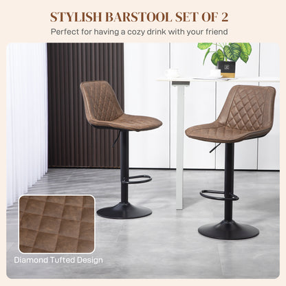 Bar Stools Set of 2, Retro Adjustable Kitchen Stool, Swivel PU Leather Upholstered Bar Chairs with Back