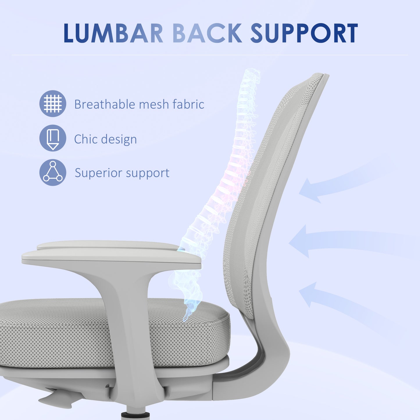 44-56cm Mesh Back Office Chair - Grey