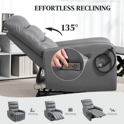 Electric Recliner Armchair with USB + Type C Charge Port, Phone Holder, PU Leather Reclining Chair with Adjustable Leg Rest