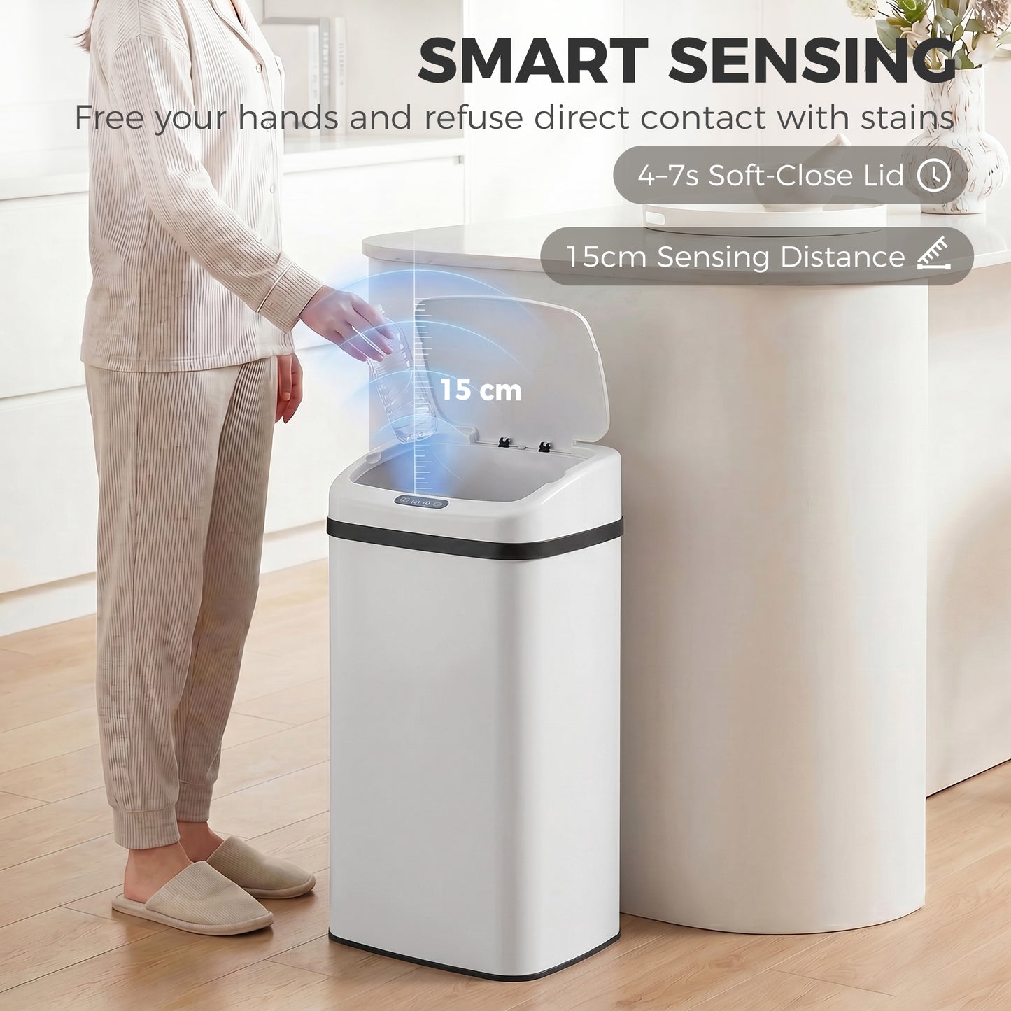 48L Stainless Steel Sensor Bin - White