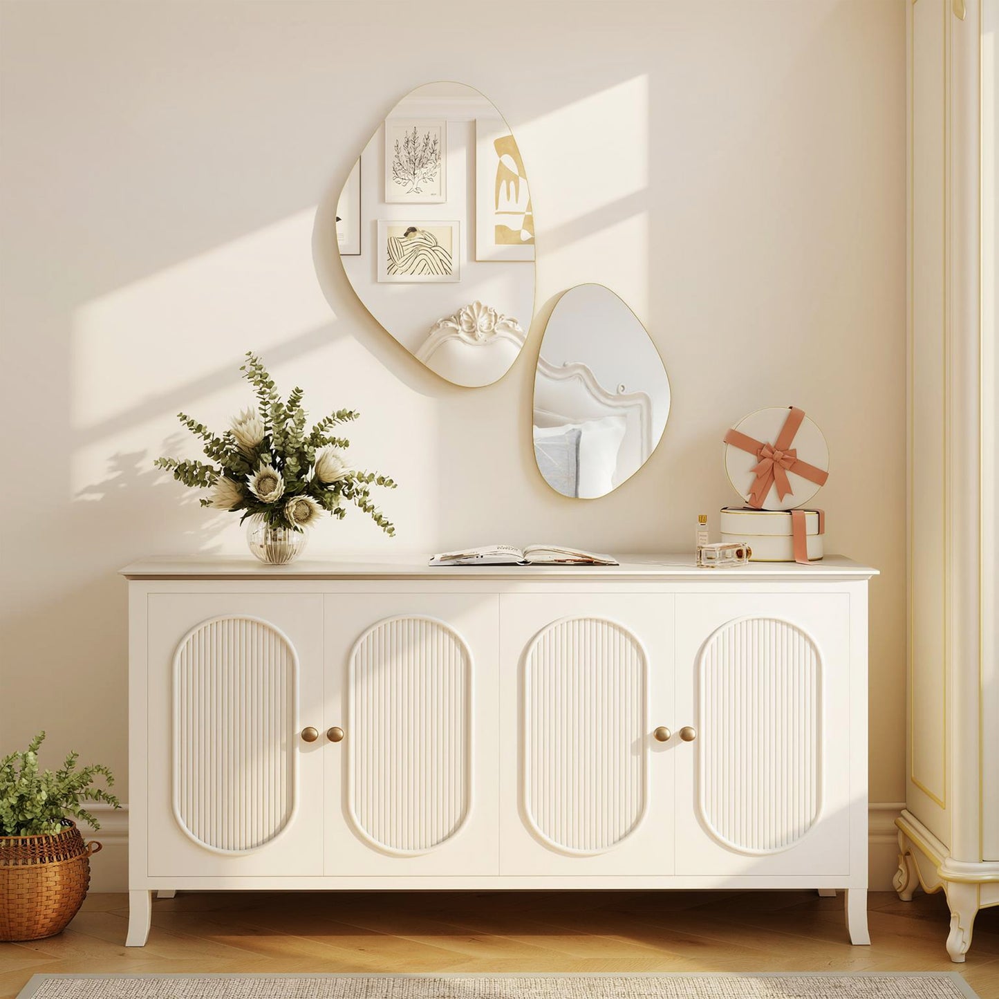 Set of 2 Pebble-Shaped Wall Mirror - Gold Tone
