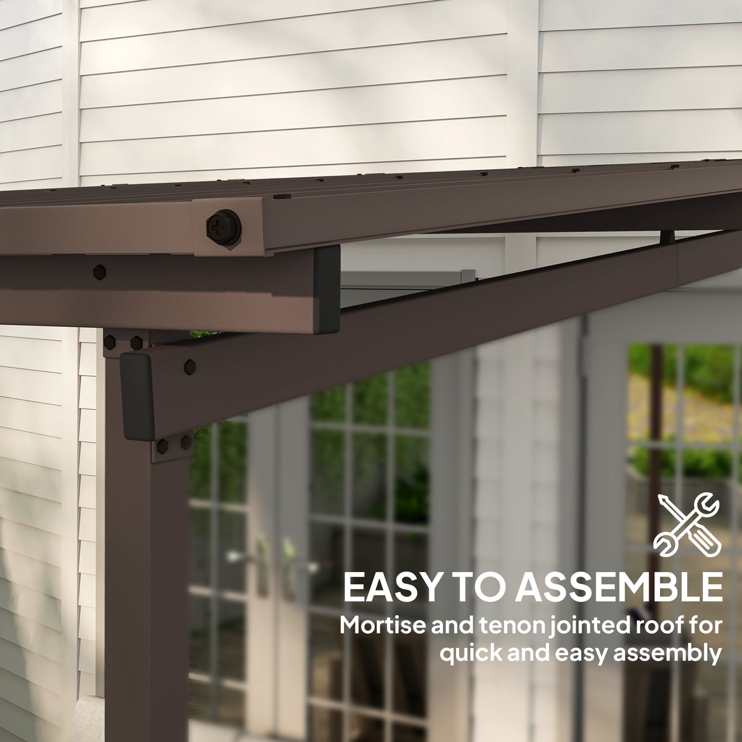 3 x 3(m) Garden Pergola with Waterproof Metal Roof, Lean to Pergola Hardtop Gazebo, Wind-resistant Outdoor Sun Shade