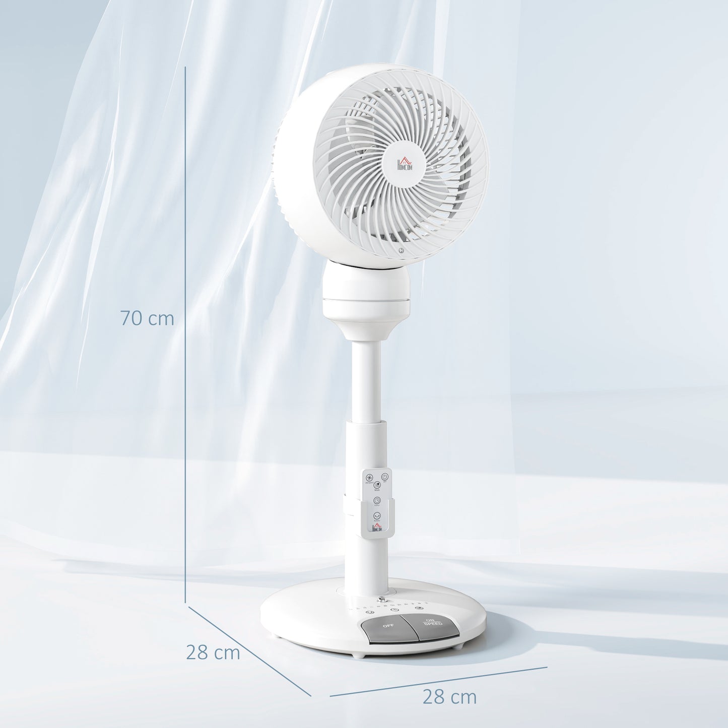 Standing Fan for Bedroom, 28" Pedestal Fan with Remote, 70° Oscillating, 90° Vertical Tilt, 3 Speeds, Adjustable Height