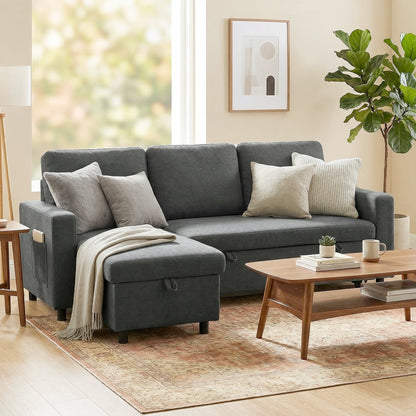 Pull Out Sofa Bed with 113 x 49cm storage space - Charcoal Grey