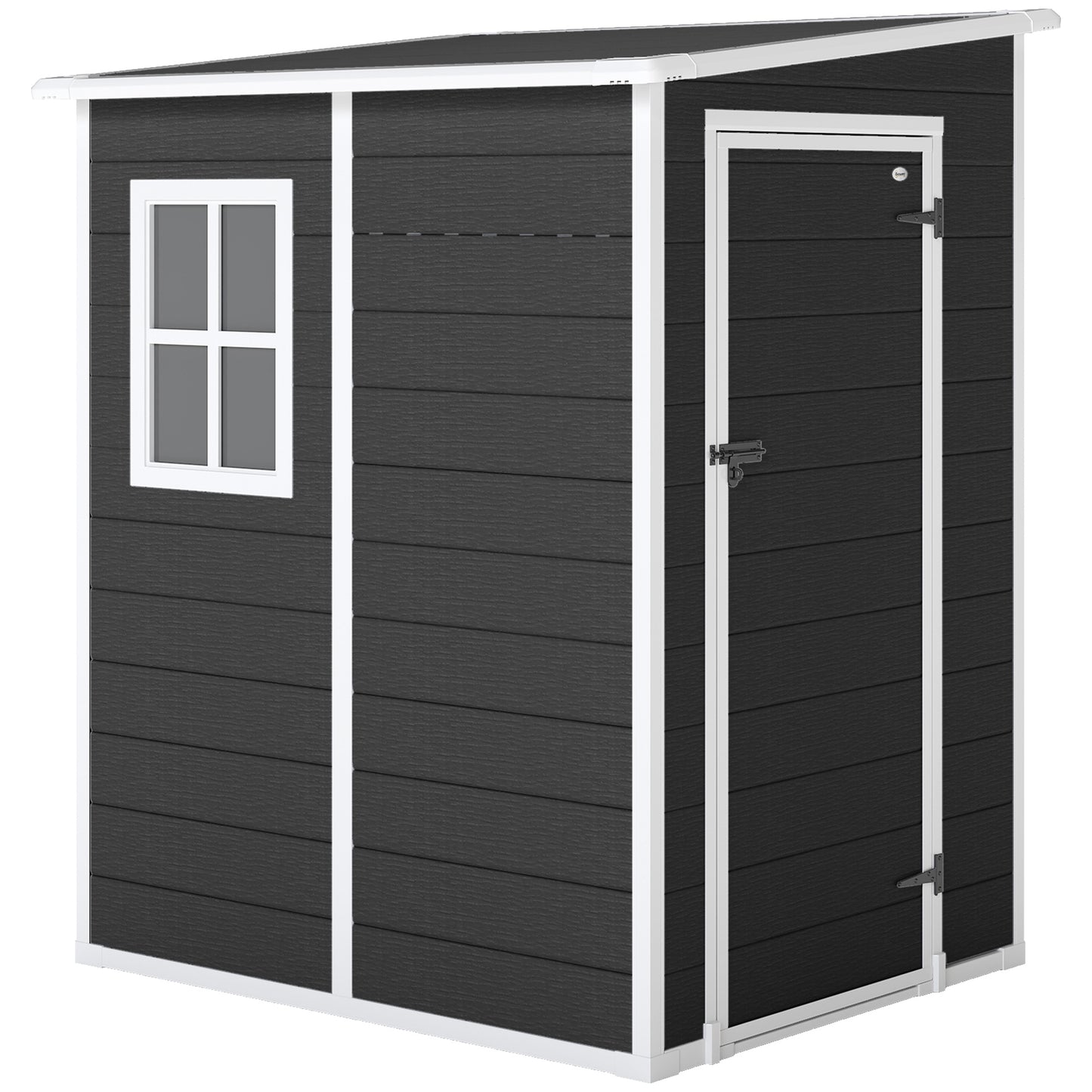 4 x 5FT Garden Storage Shed, Lean to Shed, Lockable Garden Shed with Window, Vent and Plastic Roof, Black