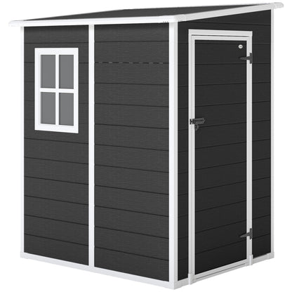 4 x 5FT Garden Storage Shed, Lean to Shed, Lockable Garden Shed with Window, Vent and Plastic Roof, Black