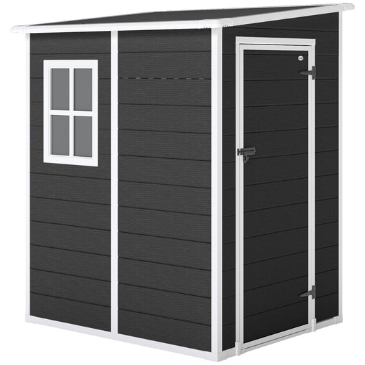 4 x 5FT Garden Storage Shed, Lean to Shed, Lockable Garden Shed with Window, Vent and Plastic Roof, Black