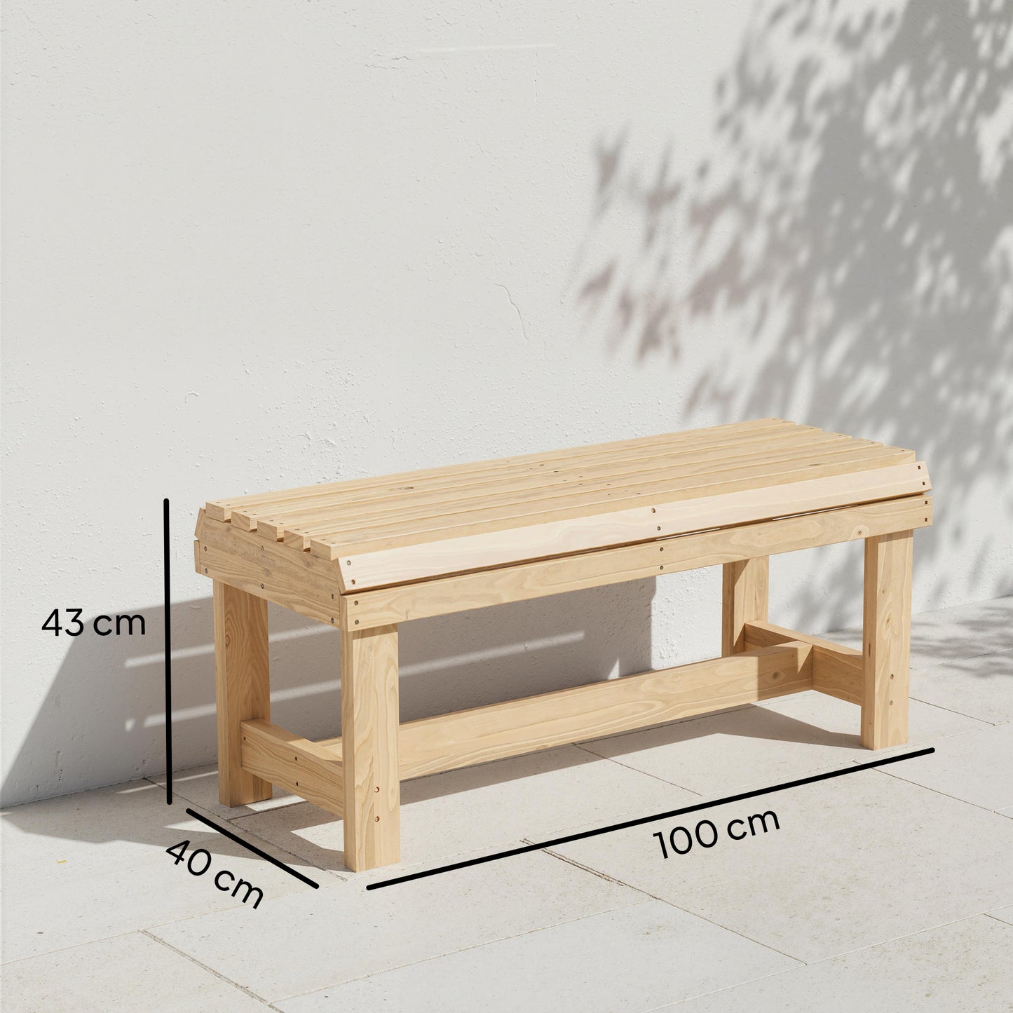 Wooden Outdoor Bench, 2 Seater Garden Bench, Backless Patio Bench with Slatted Curved Seat, Natural Wood Finish