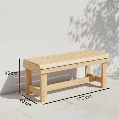Wooden Outdoor Bench, 2 Seater Garden Bench, Backless Patio Bench with Slatted Curved Seat, Natural Wood Finish