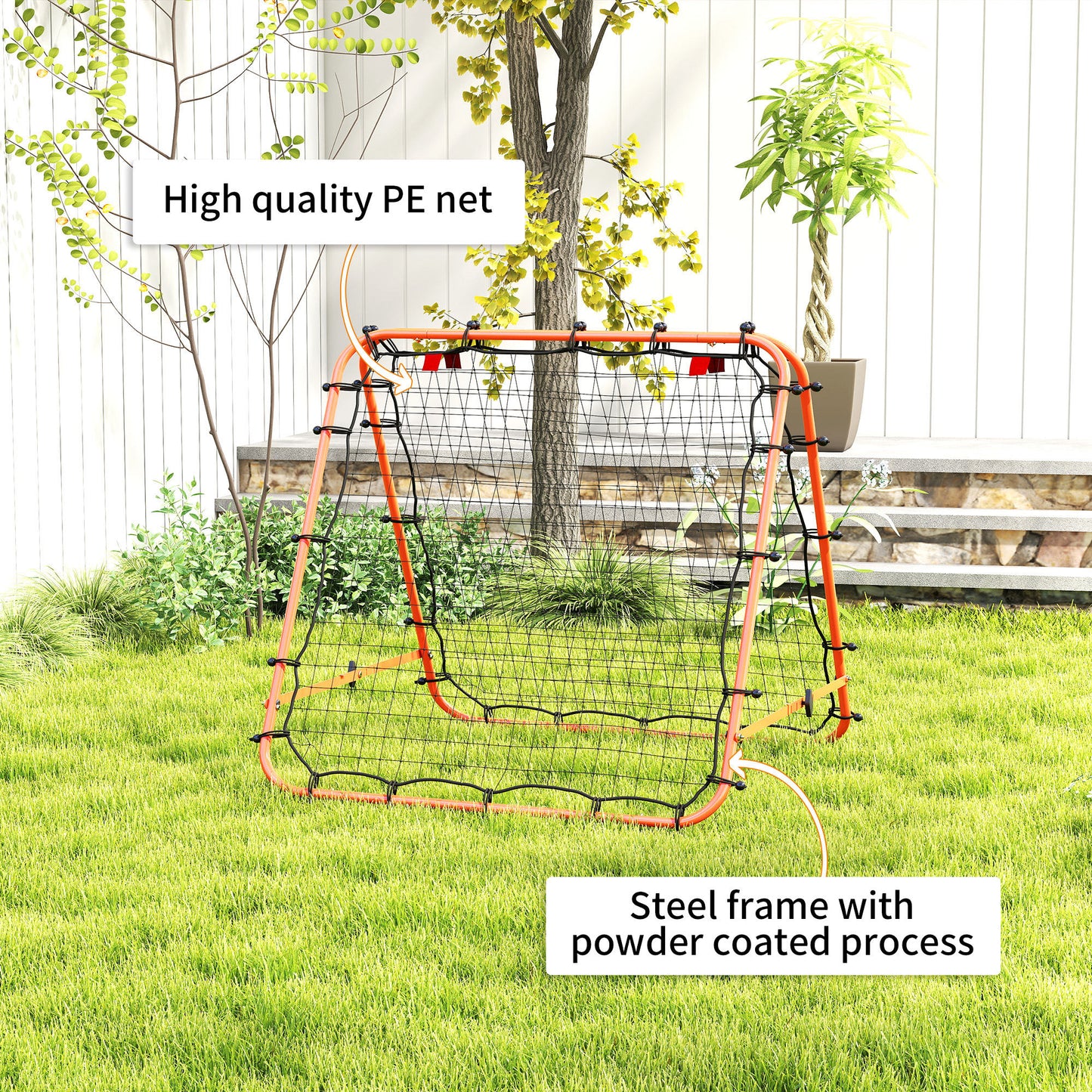 Double Sided Football Rebounder Net, Football Rebound Goal with Five Adjustable Angles, Orange