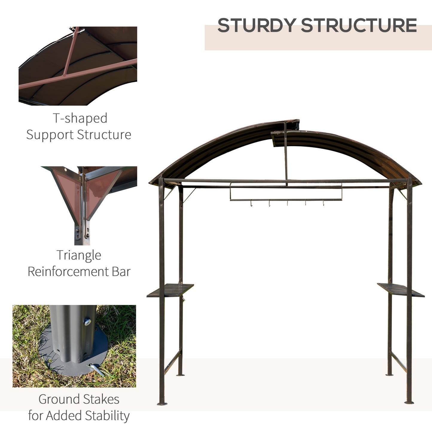 Metal Smoking Gazebo Marquee Garden Patio BBQ Tent Grill Canopy Awning Shelter - Coffee