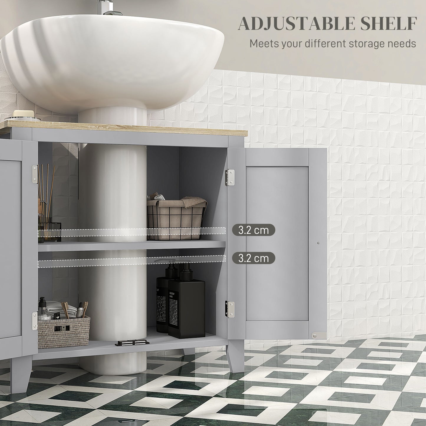 Under Sink Cabinet, Bathroom Sink Cabinet with 2 Doors, Pedestal Under Sink Design
