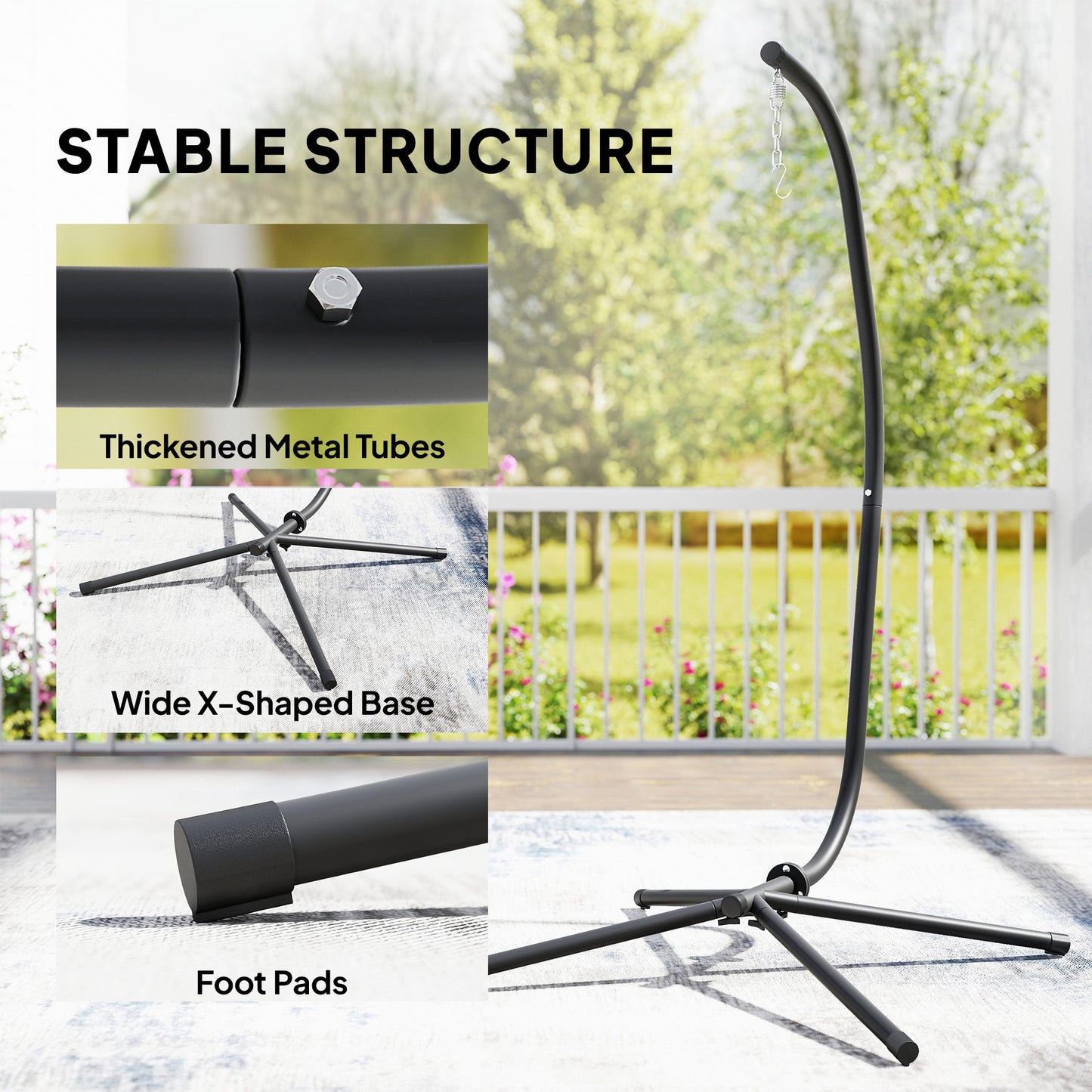 Hanging Egg Chair Stand Only, Hammock Chair C-Stand with Hanging Chain, Black