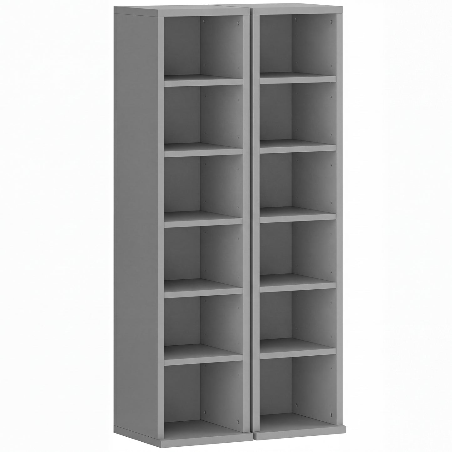 Set of 2 CD Media Display Shelf Unit Tower Rack with Adjustable Shelves, Light Grey