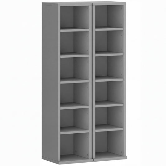 Set of 2 CD Media Display Shelf Unit Tower Rack with Adjustable Shelves, Light Grey