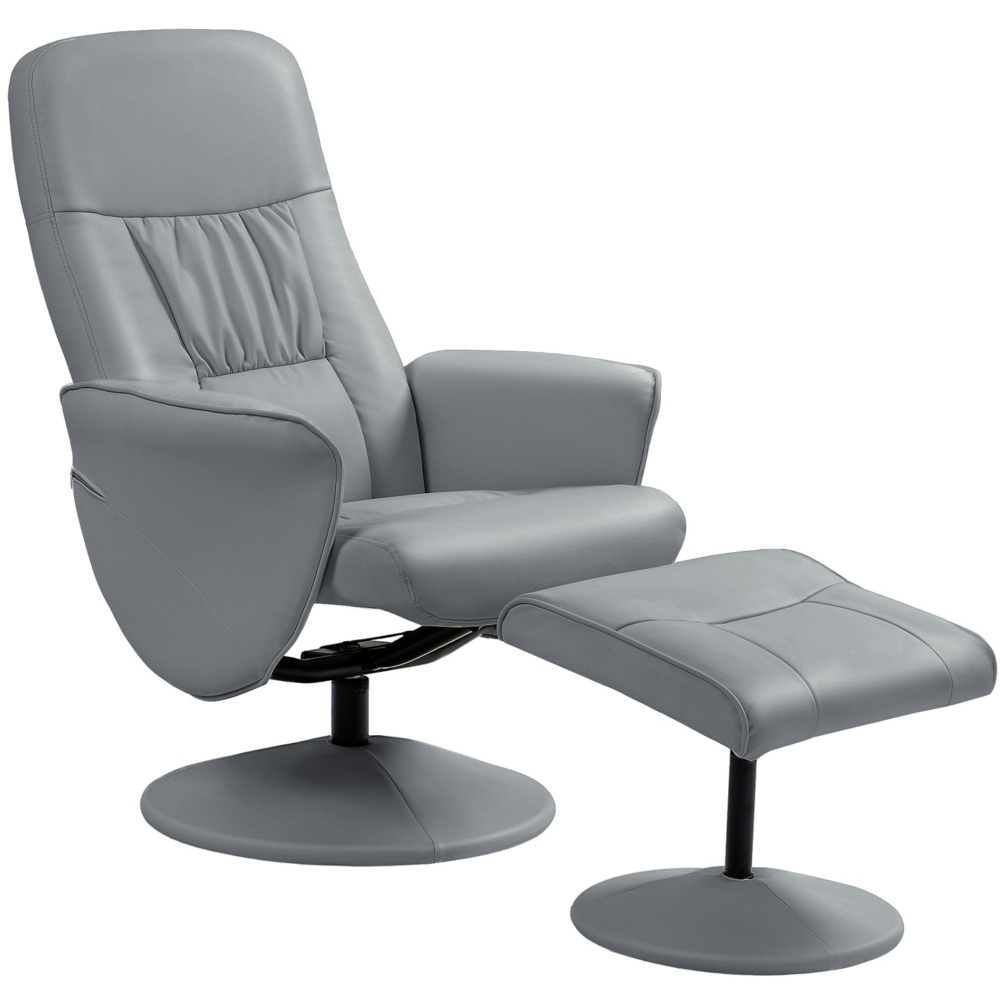 Swivel Recliner Chair with Footstool, PU Leather Armchair and Ottoman with High Back and Round Base for Living Room