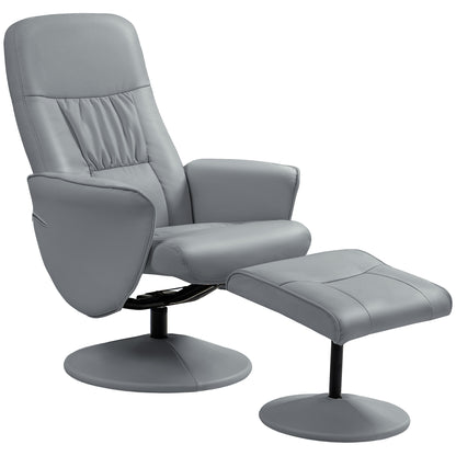 Swivel Recliner Chair with Footstool, PU Leather Armchair and Ottoman with High Back and Round Base for Living Room