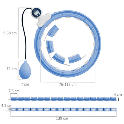 Smart Weighted Hula Hoop, Massage Hula Ring w/ 16 Detachable Knots, 360° Auto-Rotating Ball, Digital Counter Light Blue