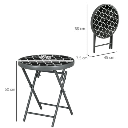Φ45cm Garden Side Table, Outdoor Round Folding Patio Table with Imitation Marble Glass Top, Small Coffee Table