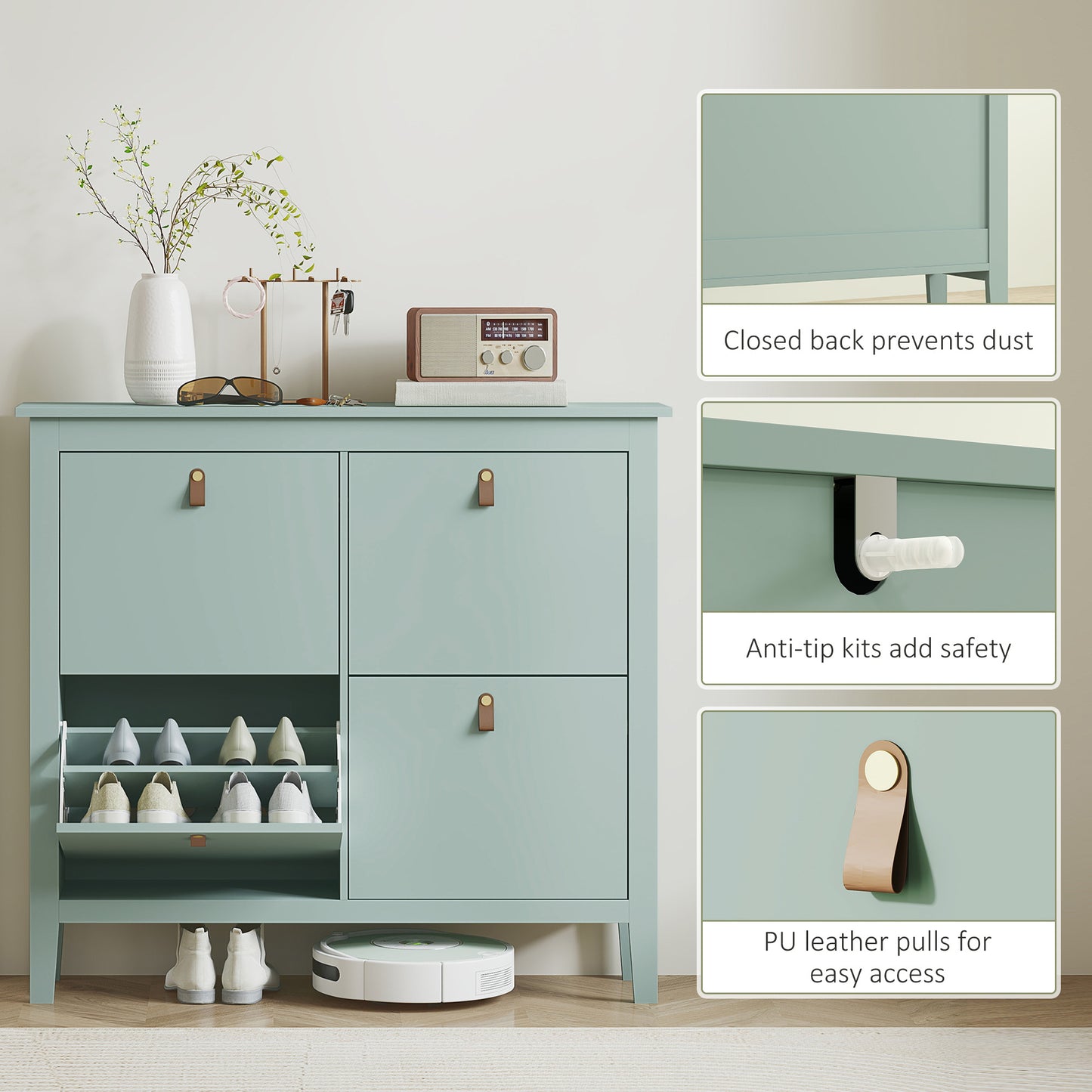 Modern Four-Drawer Shoe Cabinet - Green