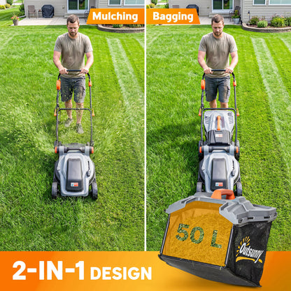 1800W Electric Lawnmower with 40cm Cutting Width, Mulching Feature, 50L Grass Collection Bag, 6 Cutting Heights