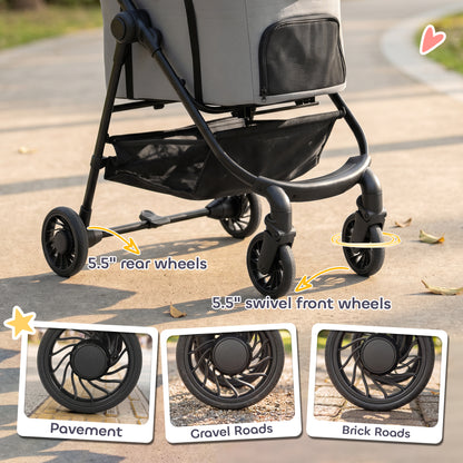 Dog Stroller, 3 in 1 Foldable Pet Stroller for Small Puppy Cat with Detachable Travel Carrier, Storage Basket, Grey