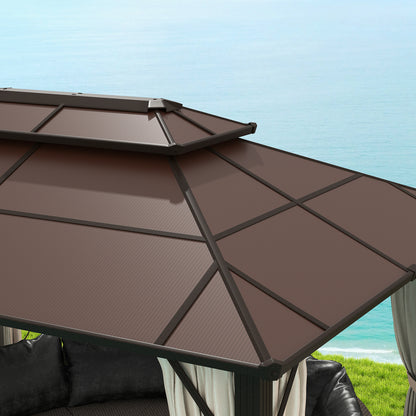 3 x 4m Hardtop Gazebo Canopy with UPF30+ Double Polycarbonate Roof, Aluminium Frame Garden Gazebo Permanent Pavilion