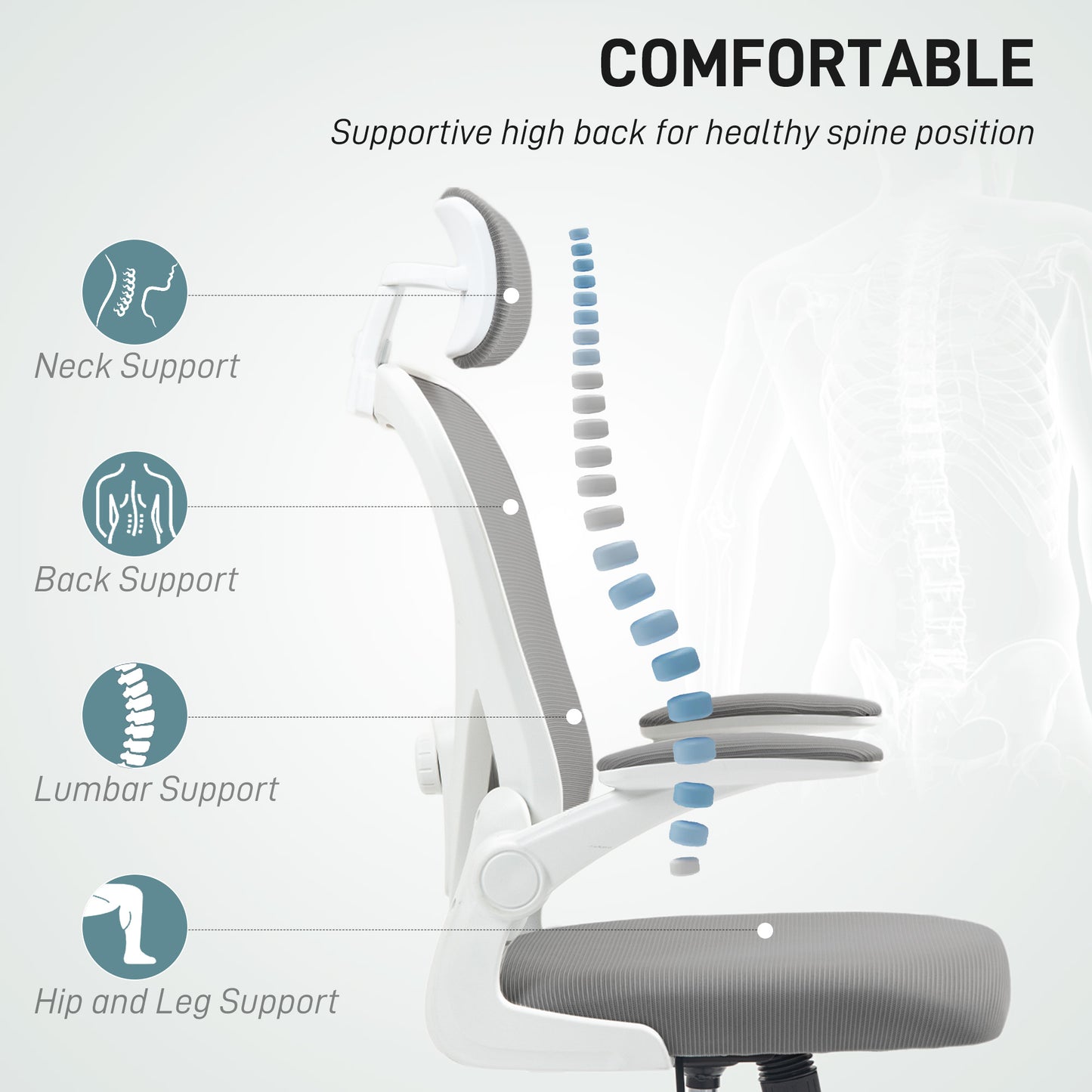 Executive Office Chair, Ergonomic Mesh High Back Desk Chair with Flip-up Armrest, Rotatable Headrest