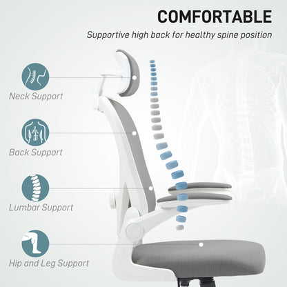 Executive Office Chair, Ergonomic Mesh High Back Desk Chair with Flip-up Armrest, Rotatable Headrest